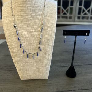 Paparazzi Blue Dangle Crystals On Silver 18 Inch Chain With Matching Earrings